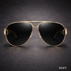 Fashion Nova Reflecting‎ Back Aviator Sunglasses — Gold/Black